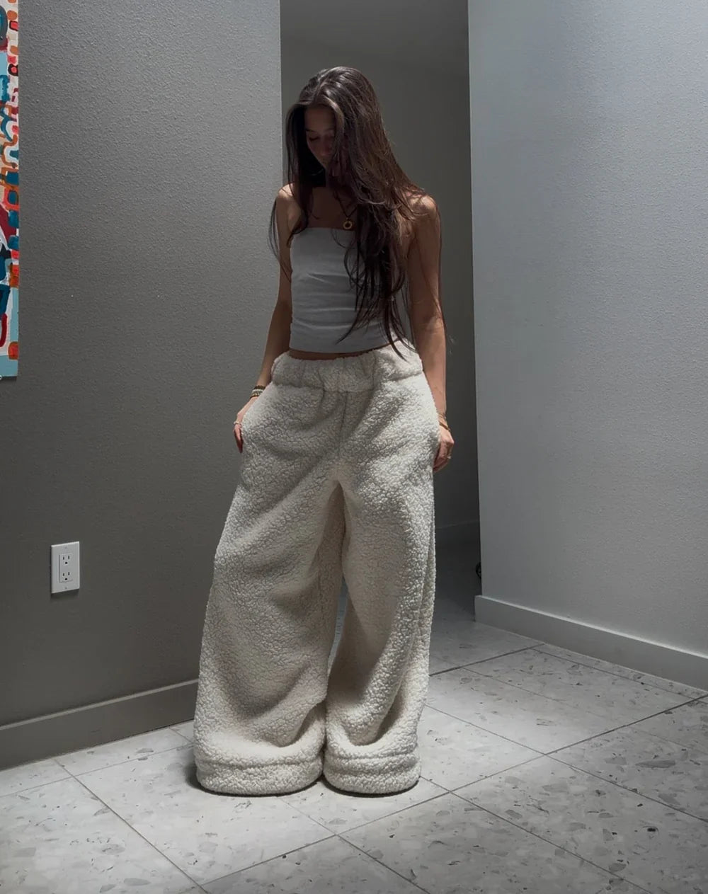 Cloudform Blanket Pants - Full Sherpa in White